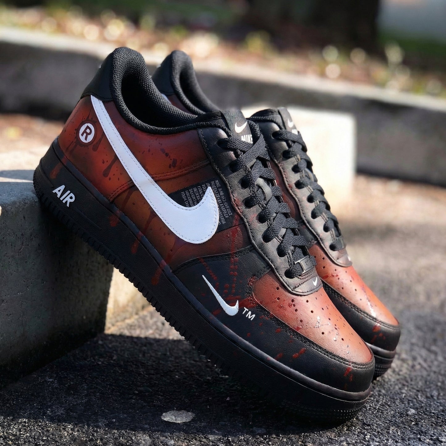 Black Orange Blood - Splatter Custom AF 1s Shoes