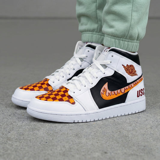 Black Orange Checkered Custom AJ 1s Shoes
