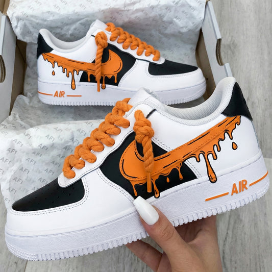 Black Orange Drip Thick Laces Custom AF 1s Shoes
