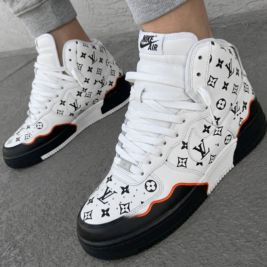 Black Orange LV Monogram Custom AF 1s Shoes