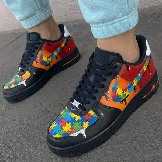 Black Orange Red Puzzle Custom AF 1s Shoes