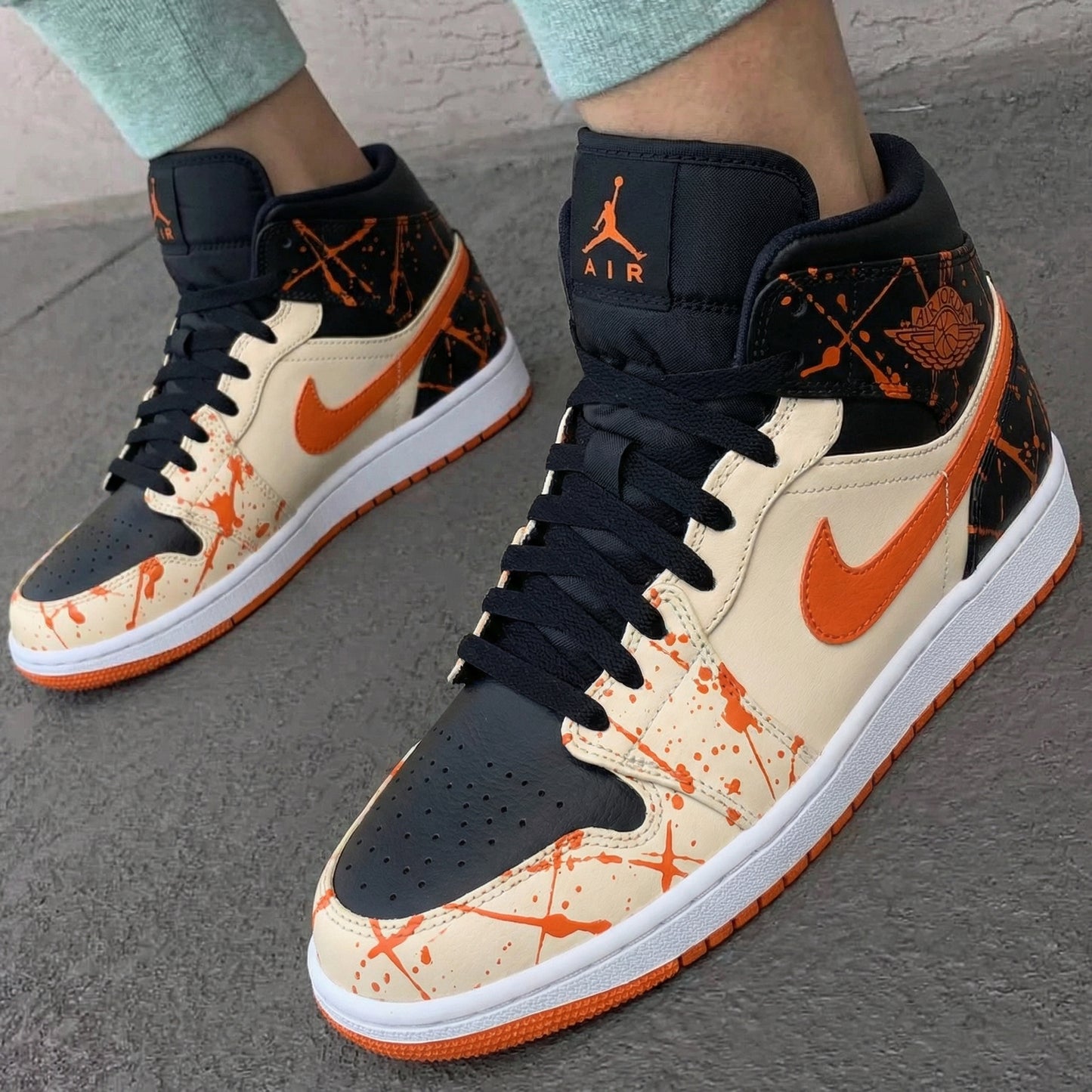 Black Orange Splatter Custom AJ 1s Shoes