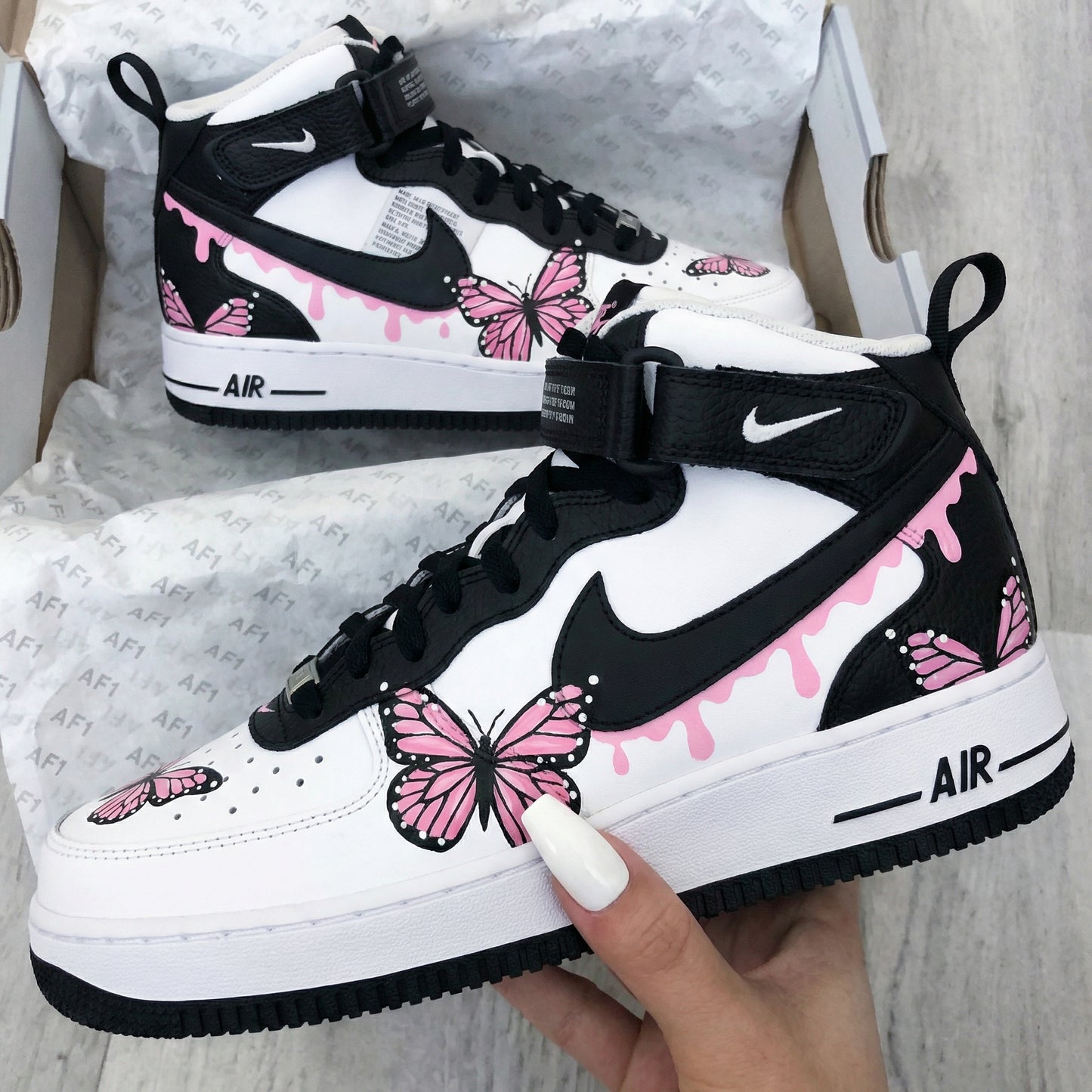 Black Pink Butterflies Custom AF 1s Shoes