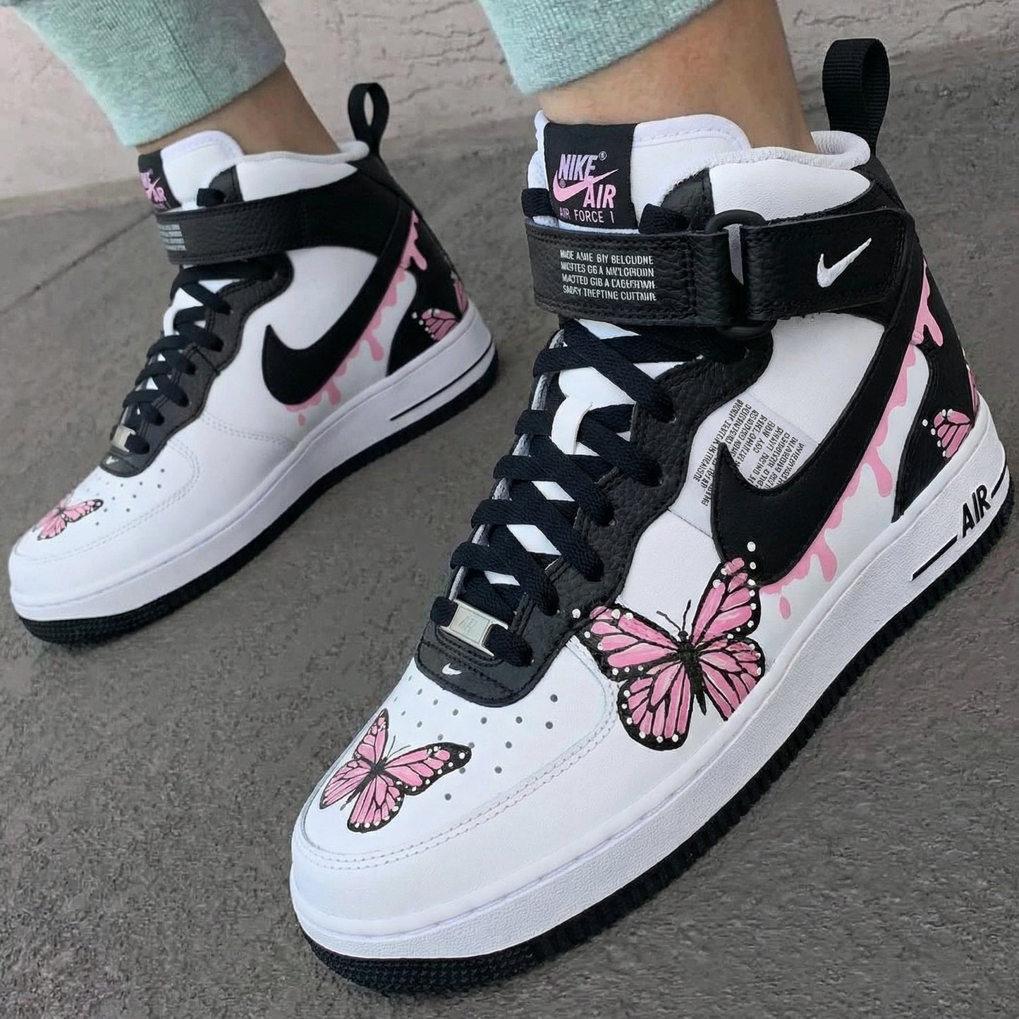 Black Pink Butterflies Custom AF 1s Shoes