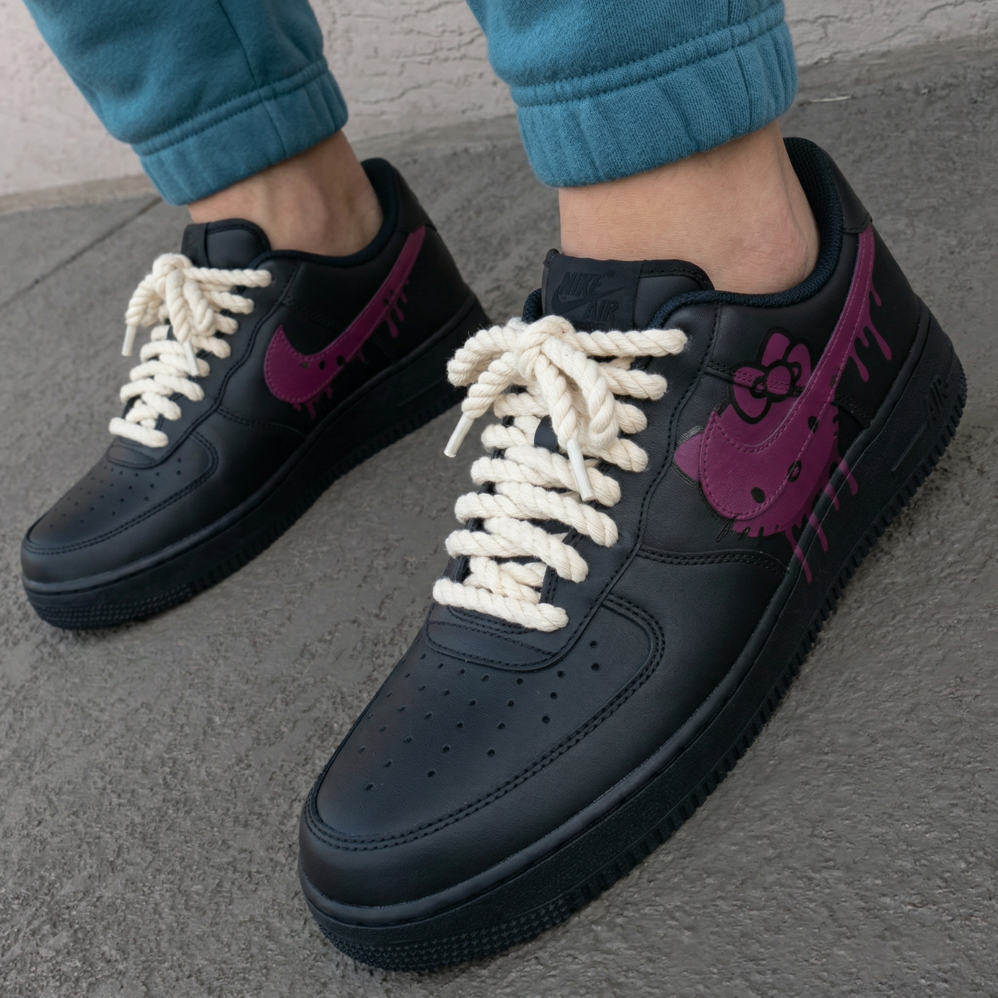 Black Plum Hello Kitty Drip Custom AF 1s Shoes