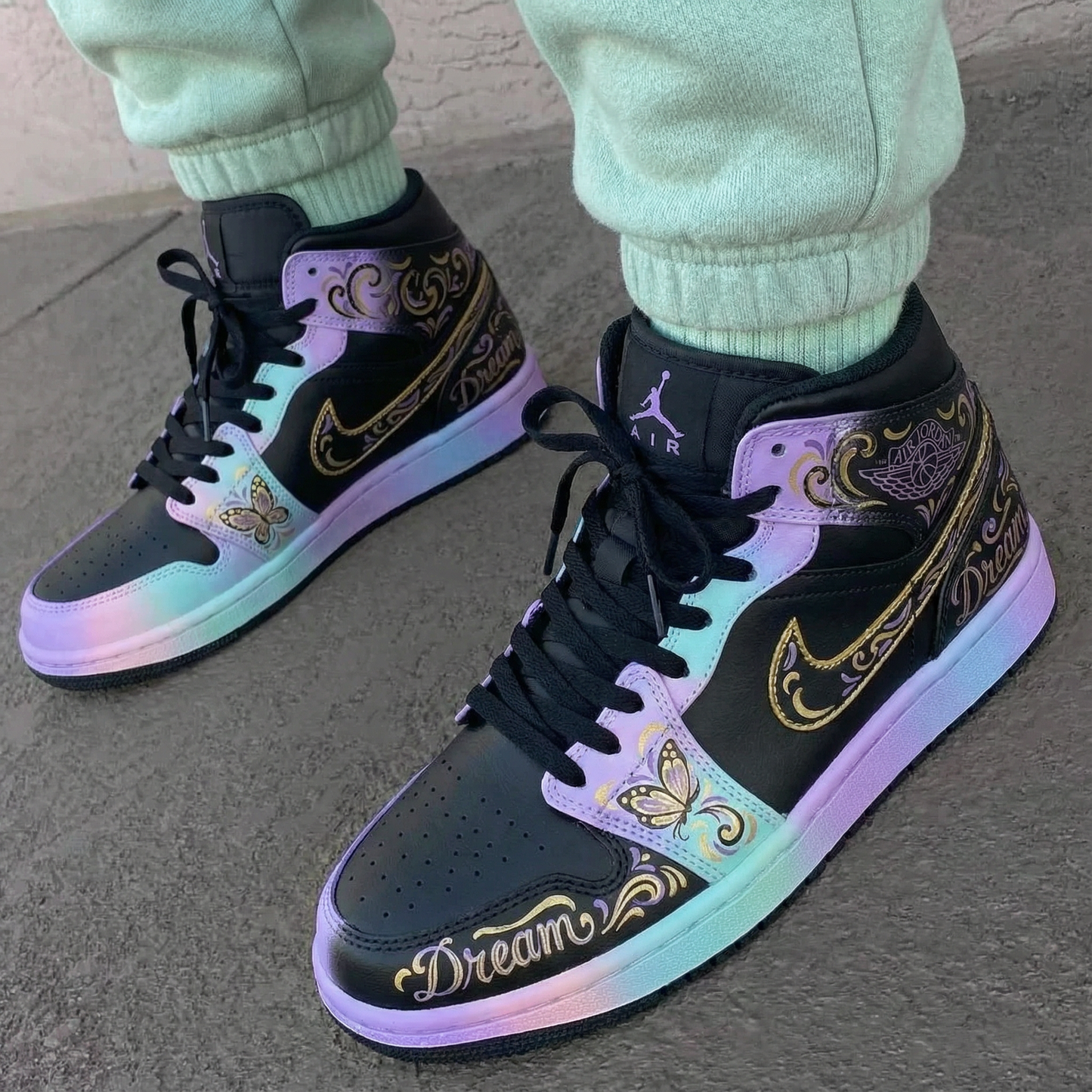 Black Purple Butterfly Custom AJ 1s Shoes