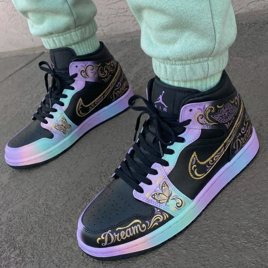 Black Purple Butterfly Custom AJ 1s Shoes