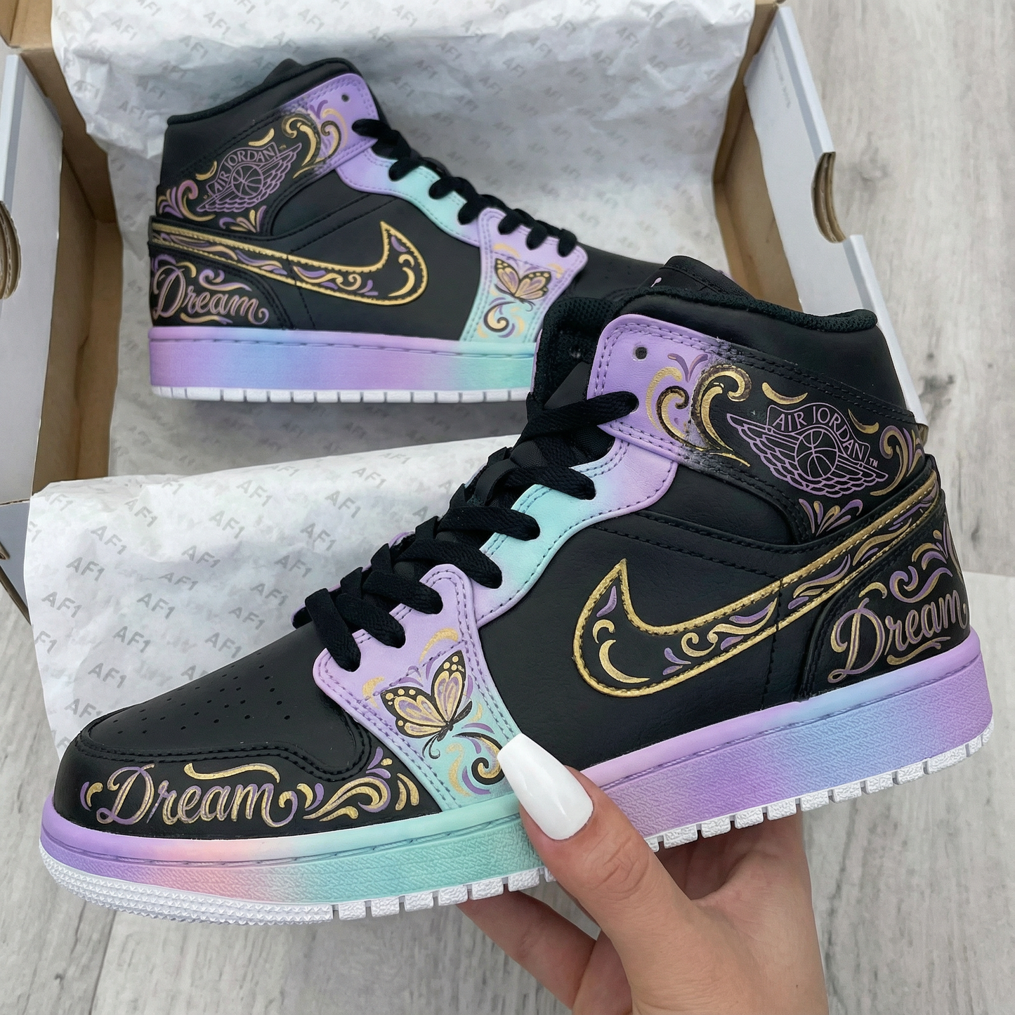 Black Purple Butterfly Custom AJ 1s Shoes