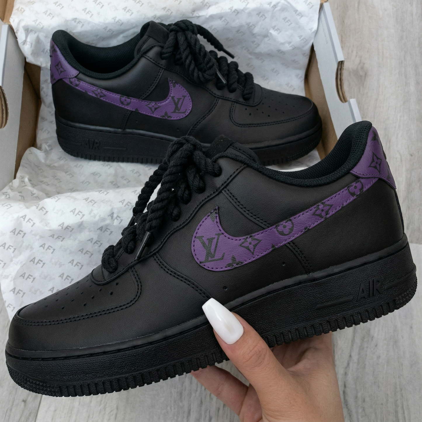 Black Purple LV Logo Custom AF 1s Shoes