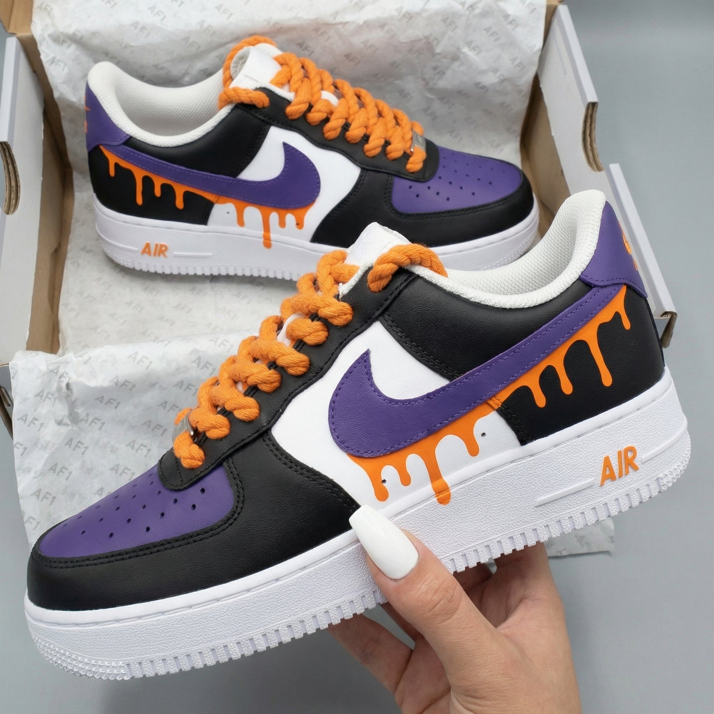 Black Purple Orange Drip Custom AF 1s Shoes