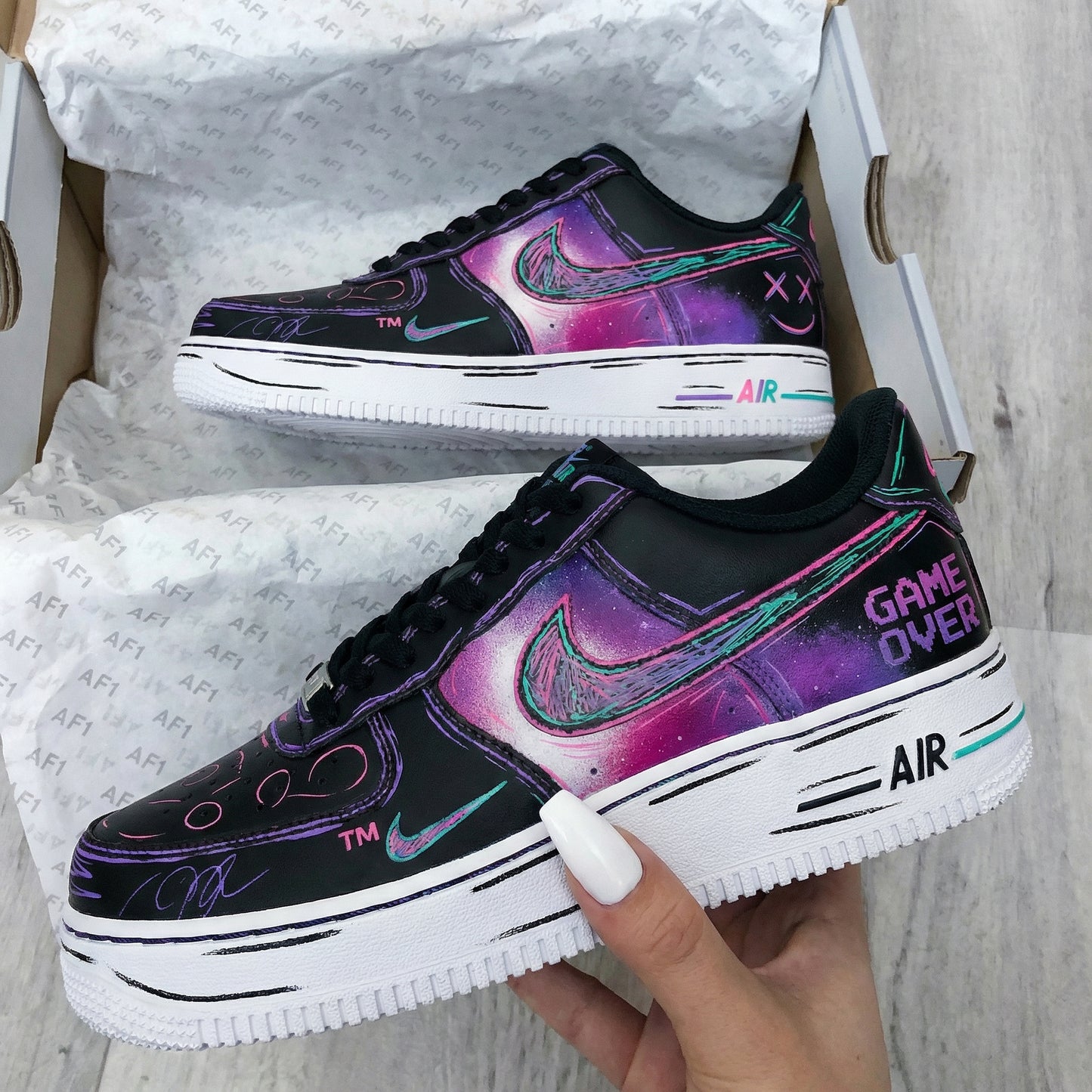Black Purple Pink Game Over Custom AF 1s Shoes