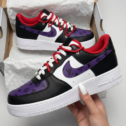 Black Purple Red LV Pattern Custom AF 1s Shoes