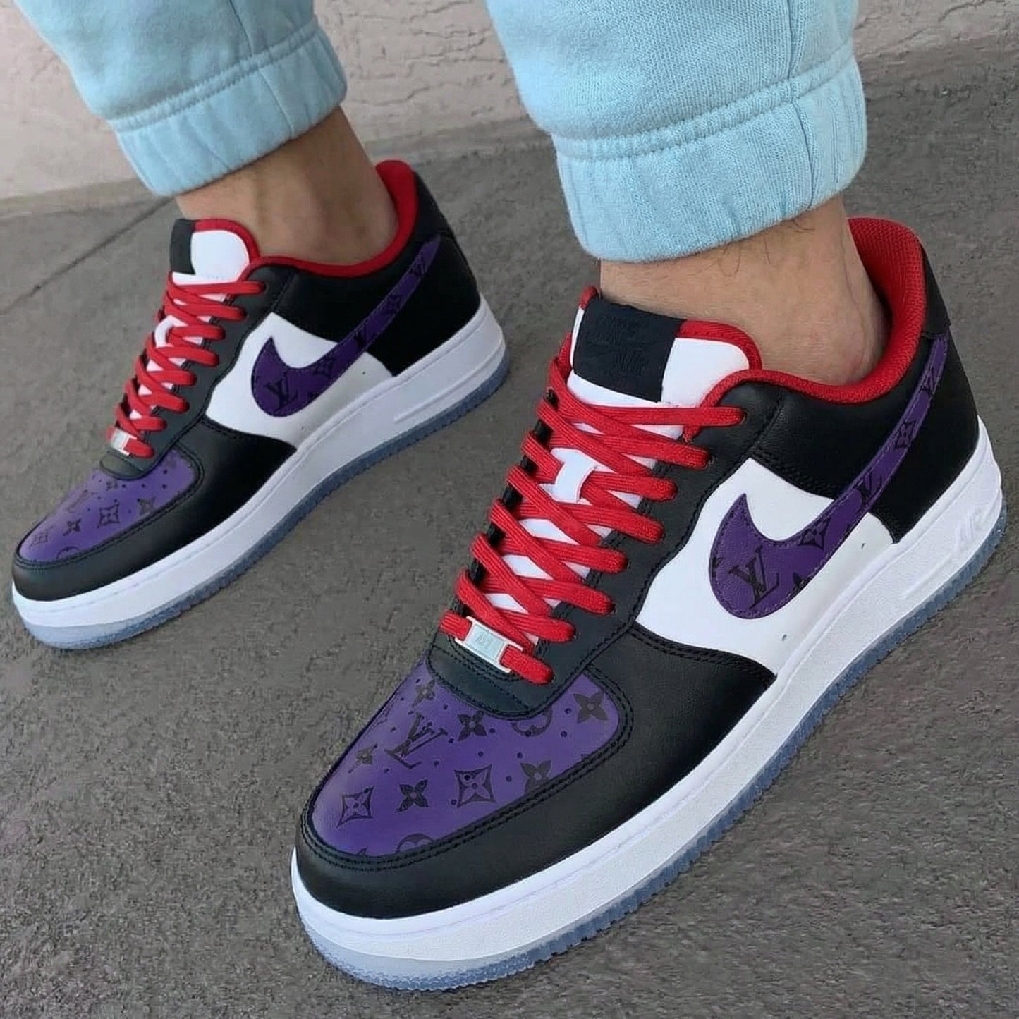 Black Purple Red LV Pattern Custom AF 1s Shoes