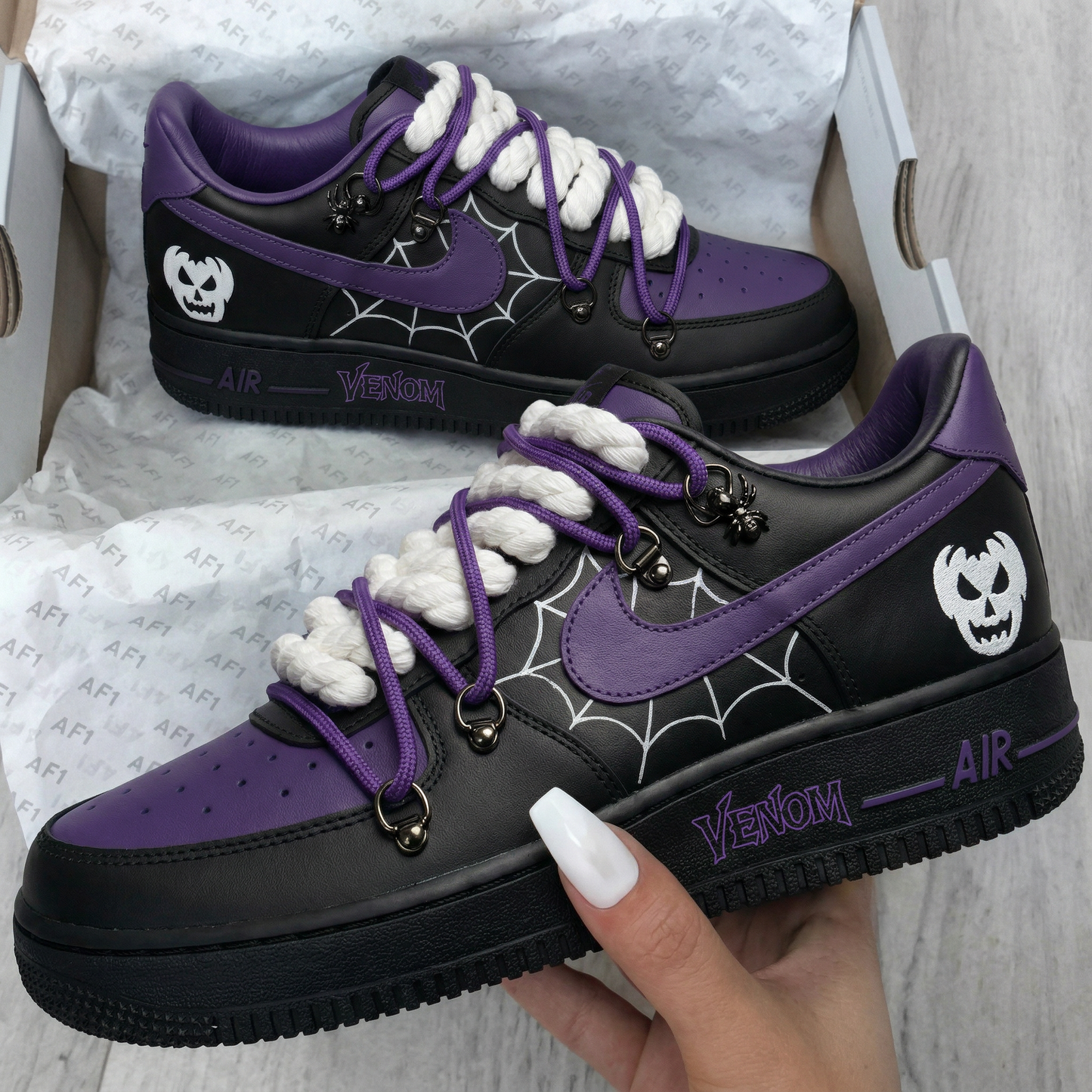Black Purple Venom Spider Web Skull Spider Custom AF 1s Shoes
