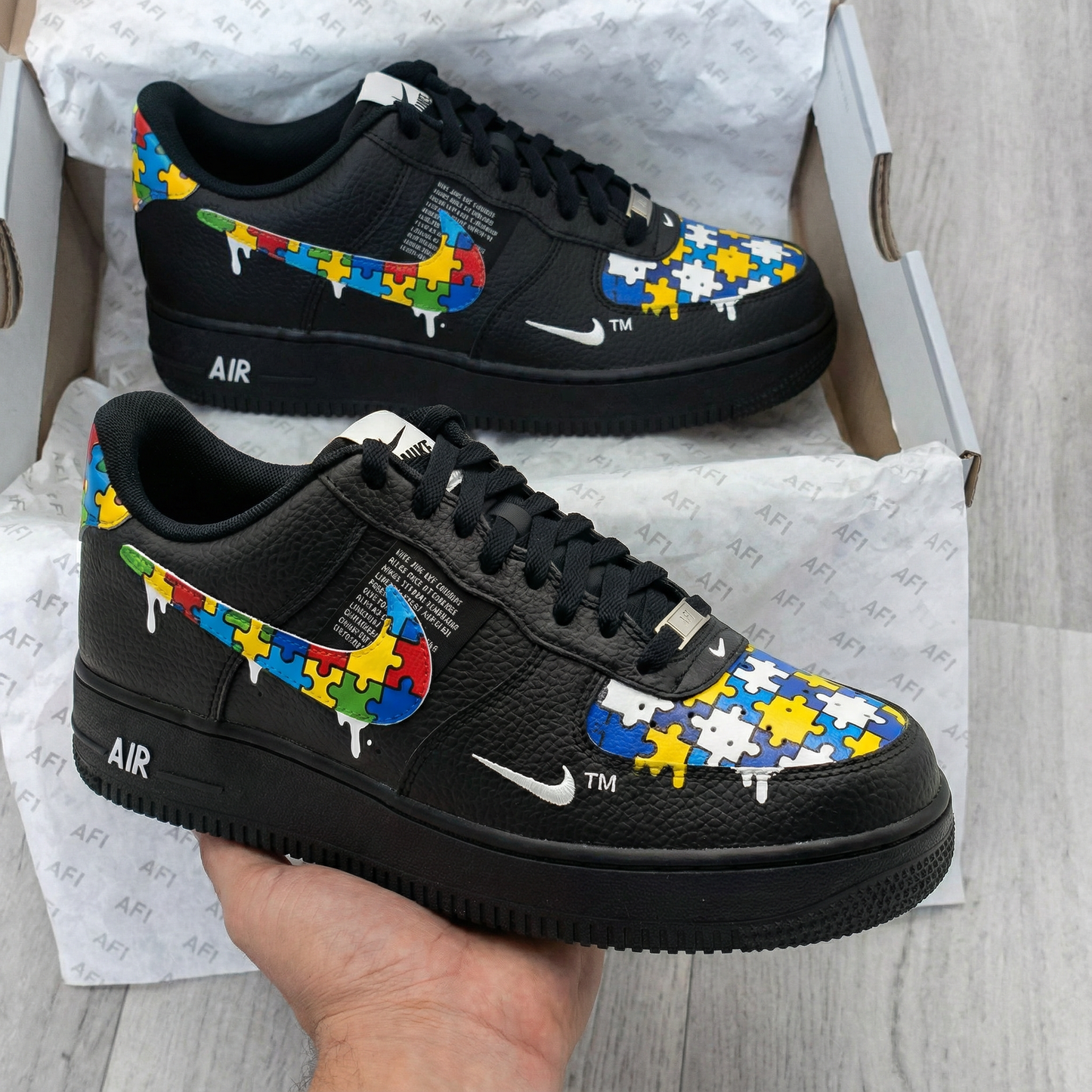 Black Puzzle - themed Custom AF 1s Shoes