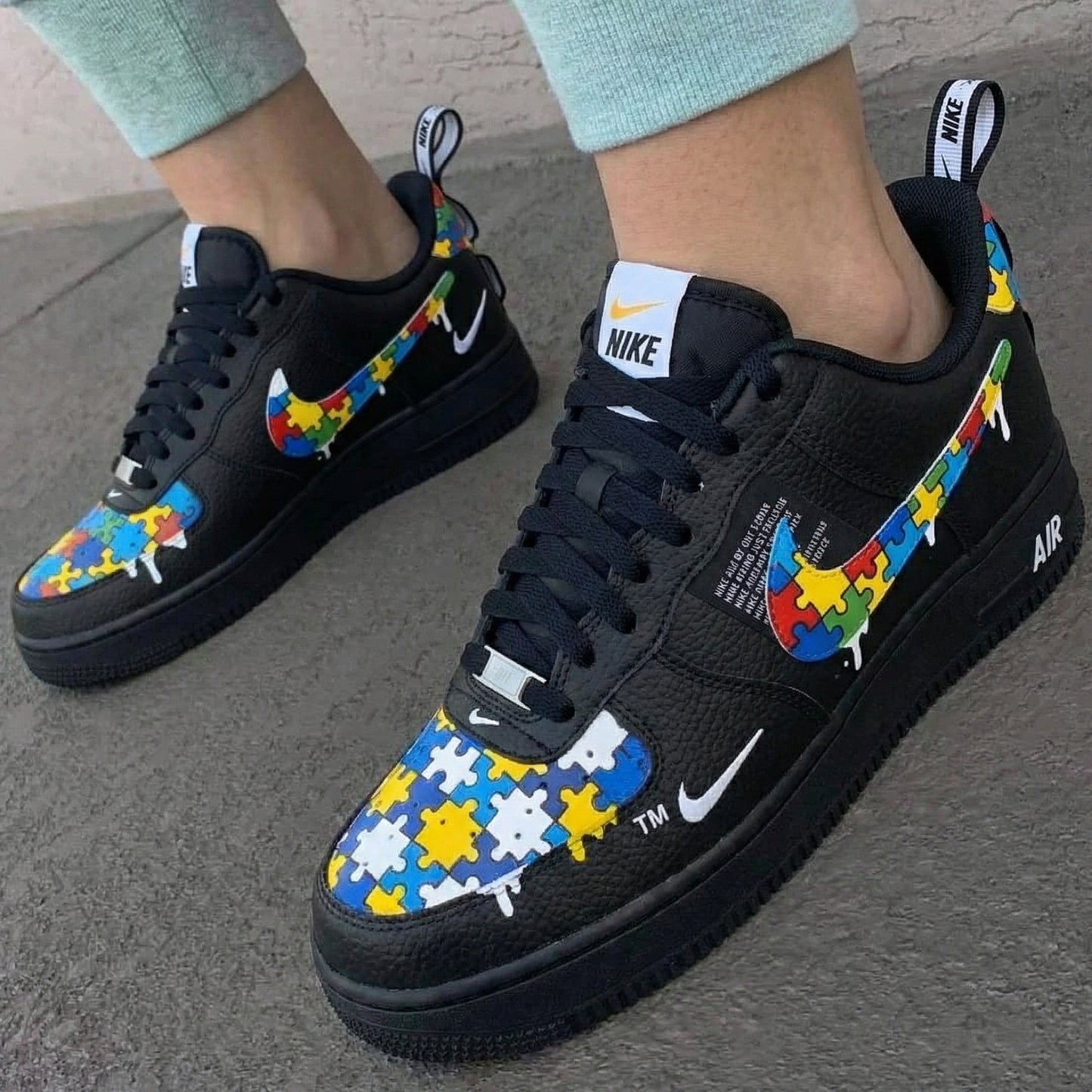 Black Puzzle - themed Custom AF 1s Shoes