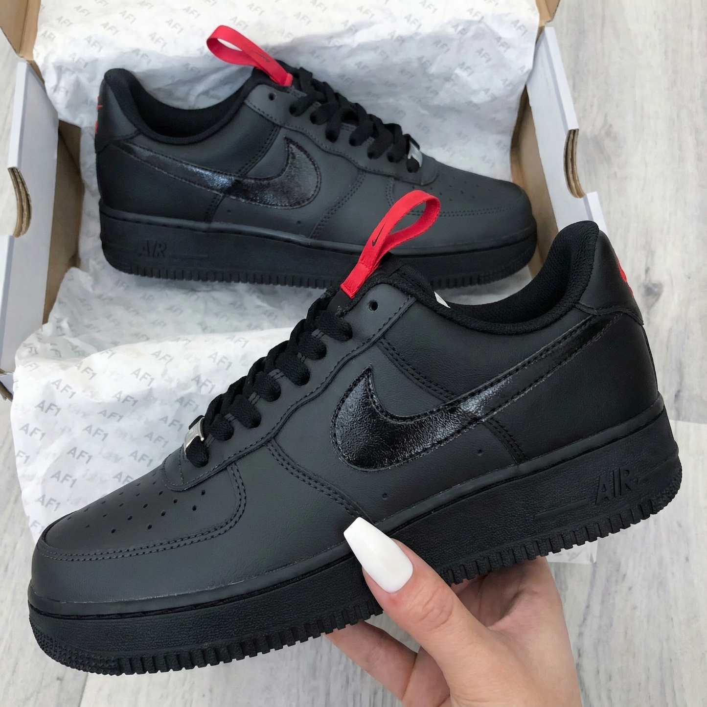 Black Red Custom AF 1s Shoes