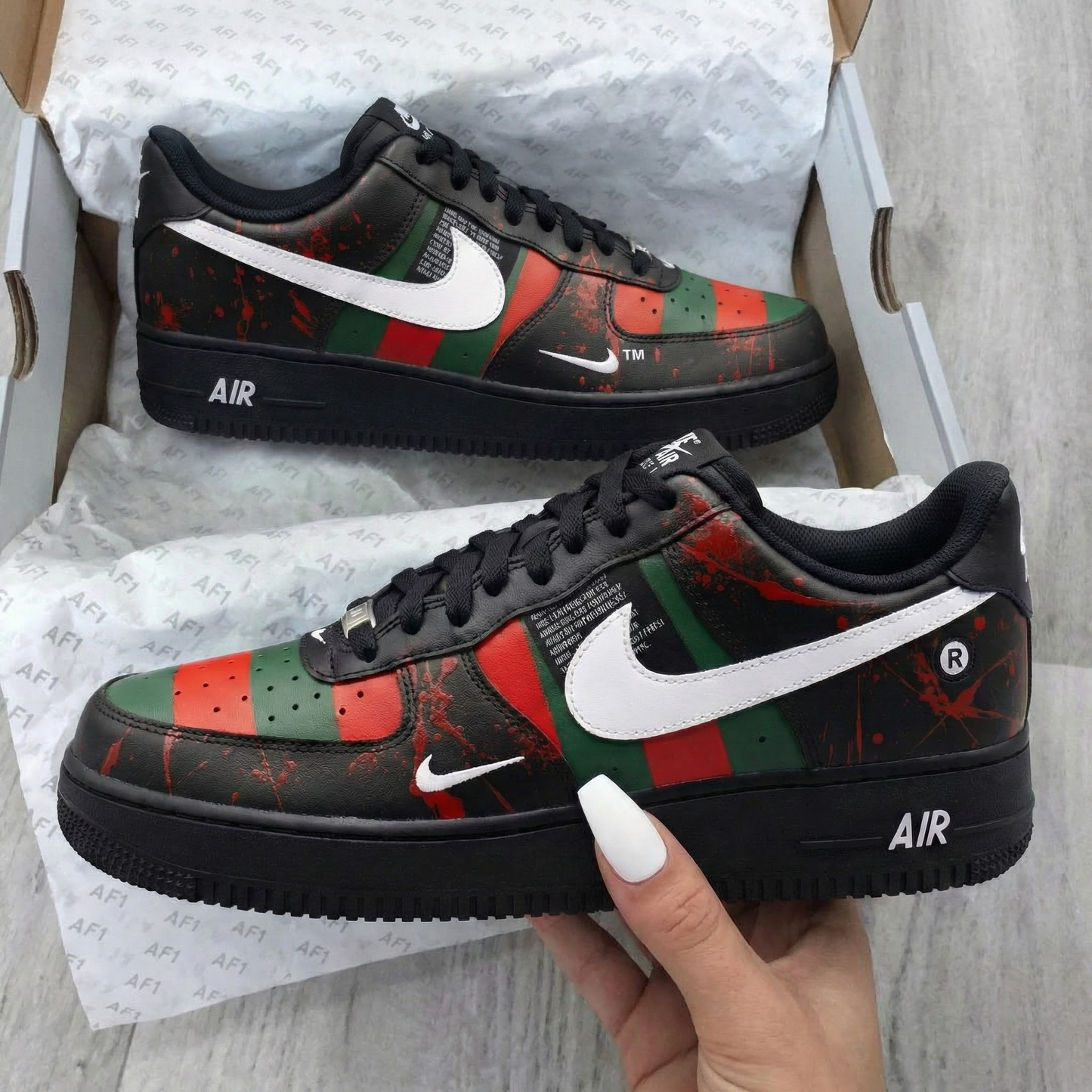 Black Red Green Stripes Custom AF 1s Shoes