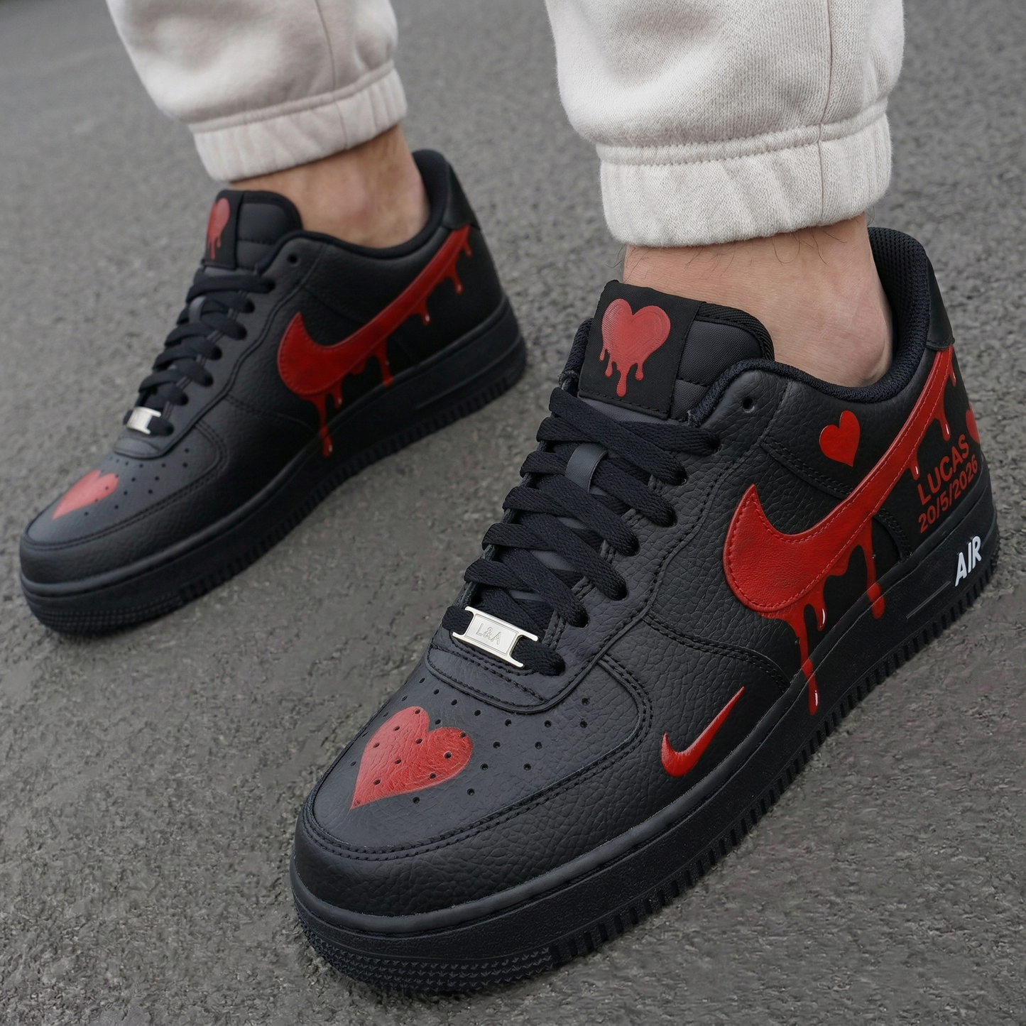 Black Red Hearts Drip Custom AF 1s Shoes