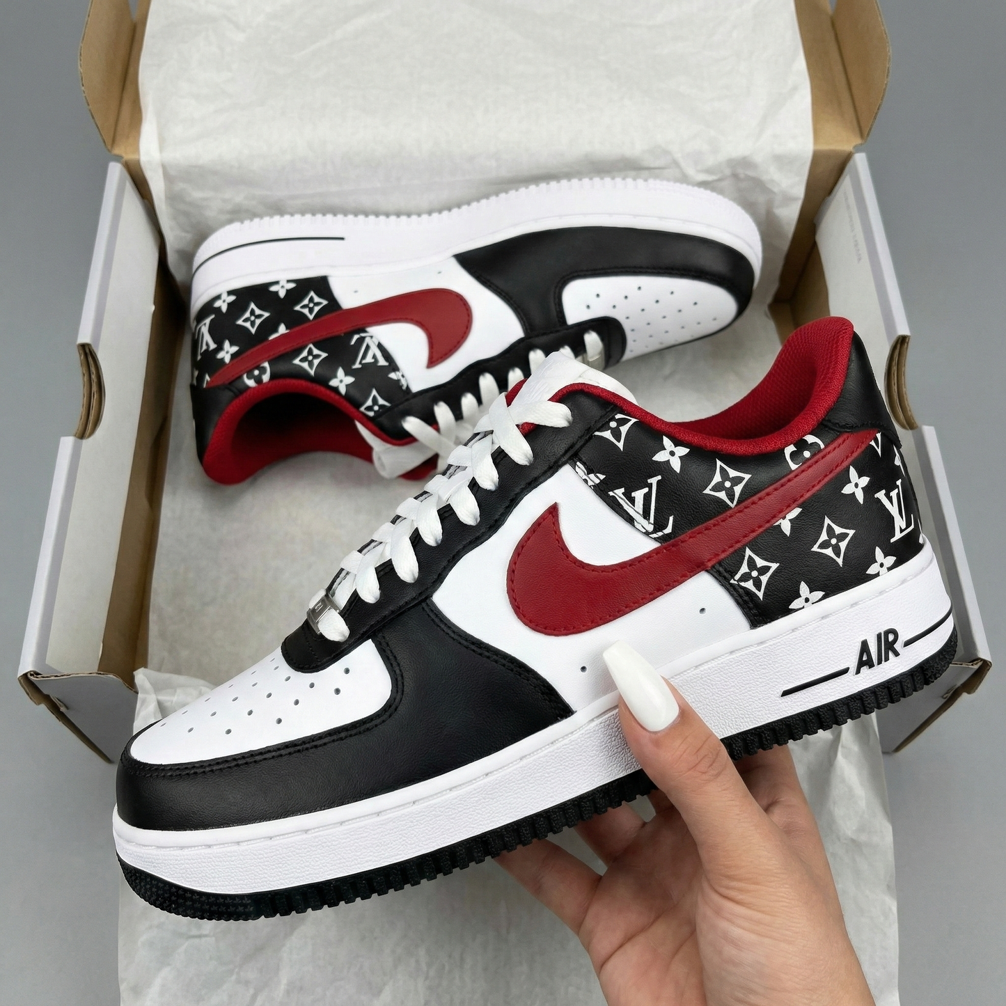 Black Red LV Pattern Custom AF 1s Shoes