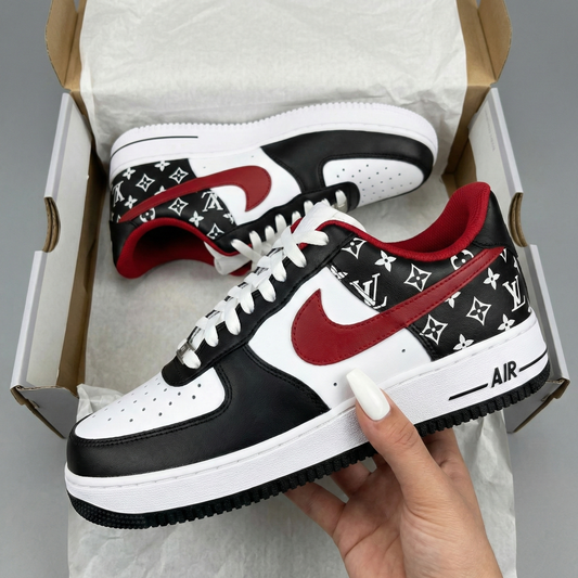 Black Red LV Pattern Custom AF 1s Shoes