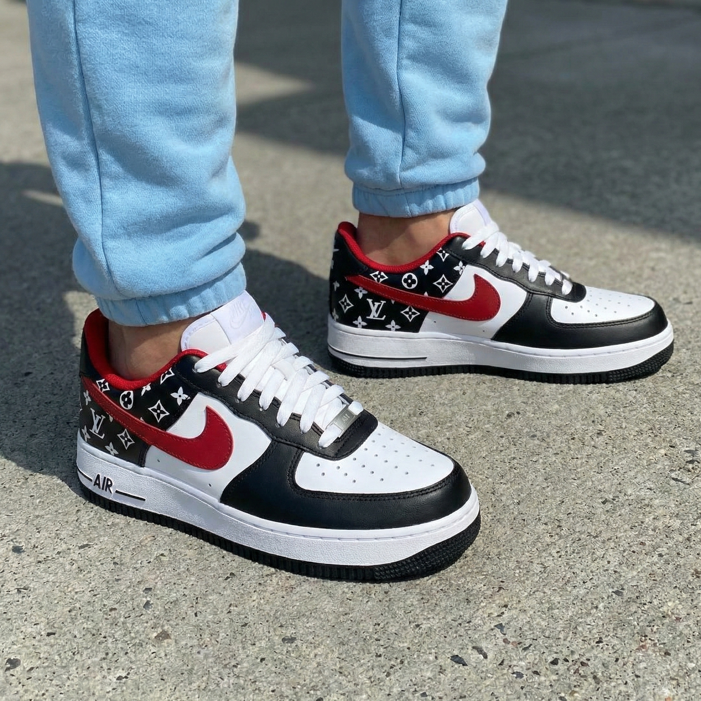 Black Red LV Pattern Custom AF 1s Shoes