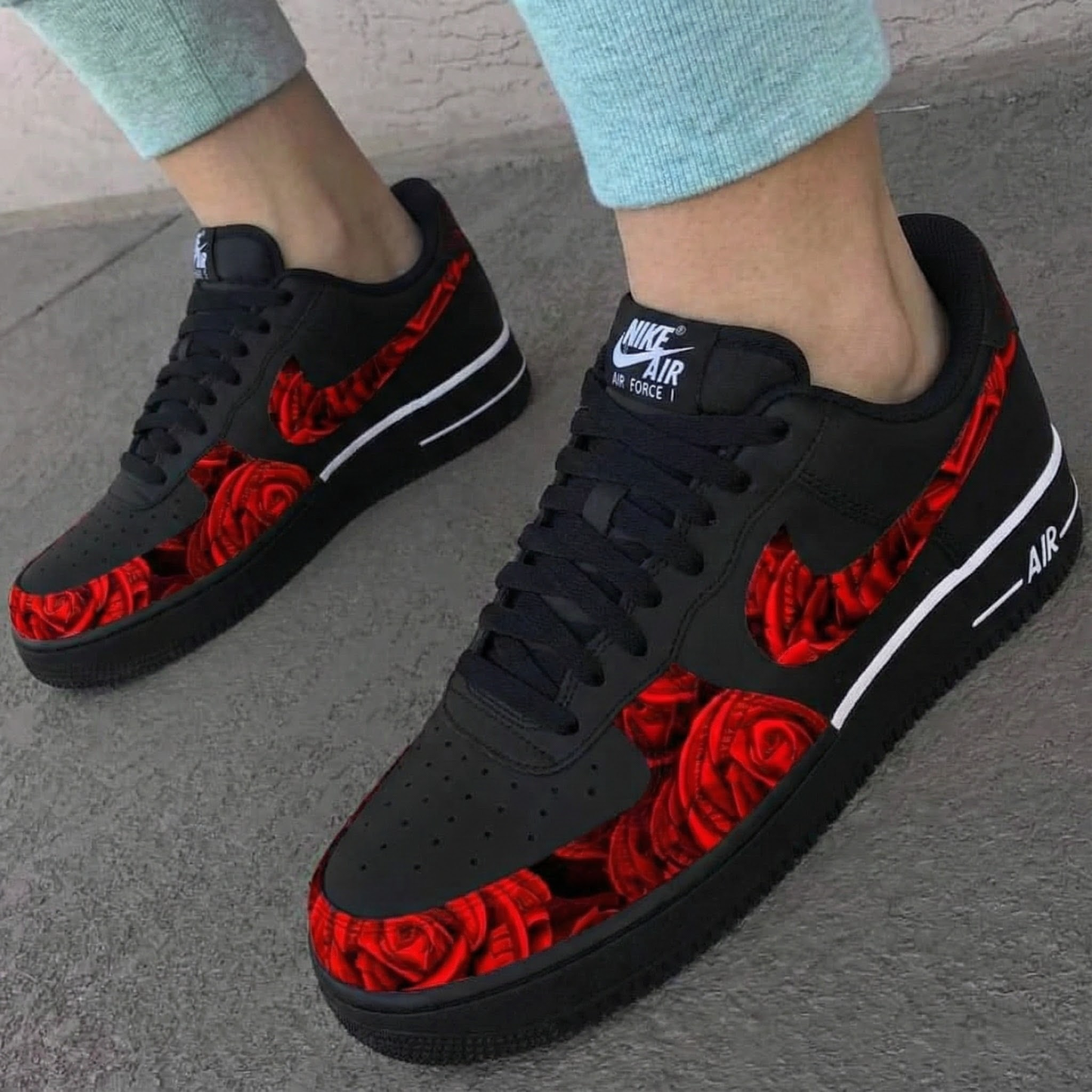 Black Red Roses Custom AF 1s Shoes