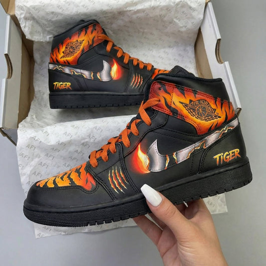 Black Tiger Flame Custom AJ 1s Shoes