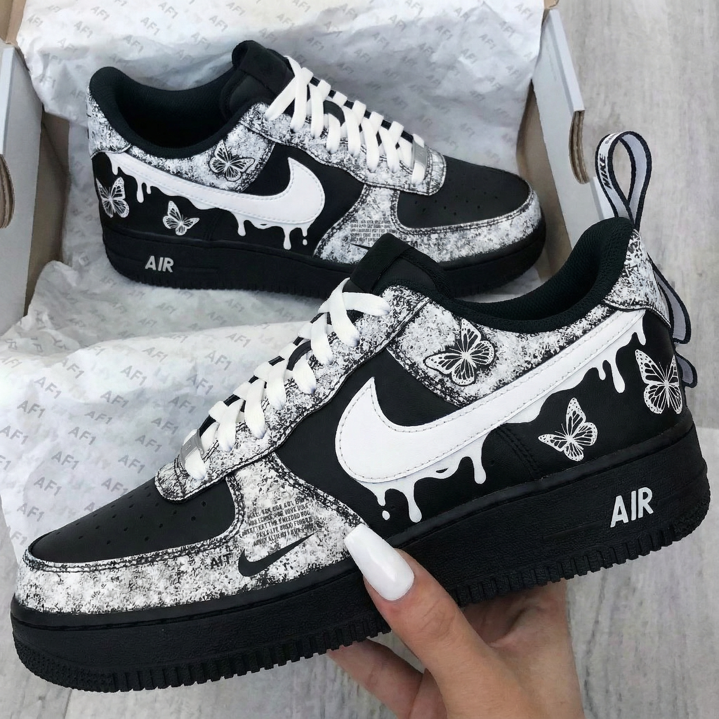 Black White Butterfly Custom AF 1s Shoes