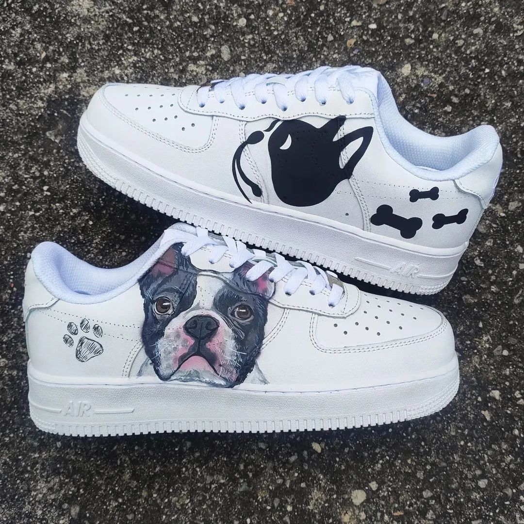 Black White Dog Paw Print Custom AF 1s Shoes