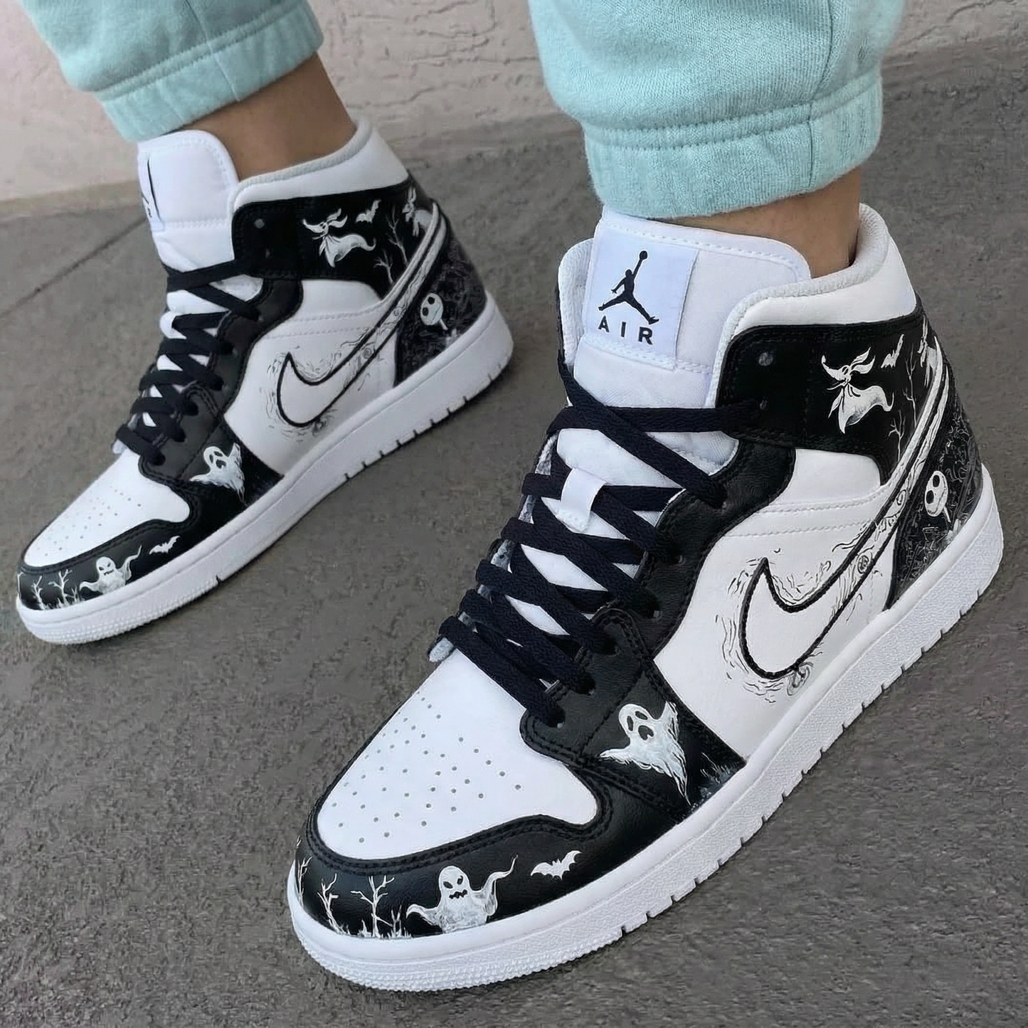 Black White Halloween - themed Custom AJ 1s Shoes