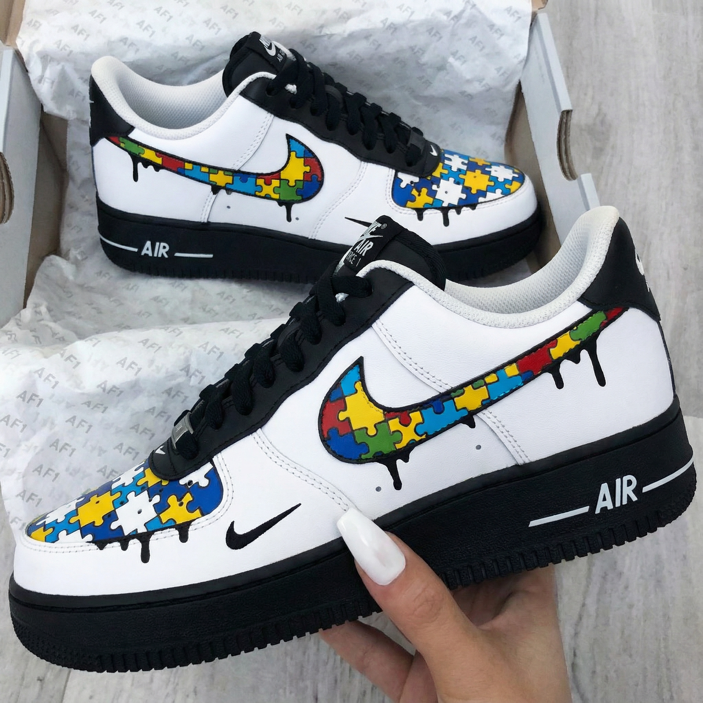 Black White Puzzle Custom AF 1s Shoes