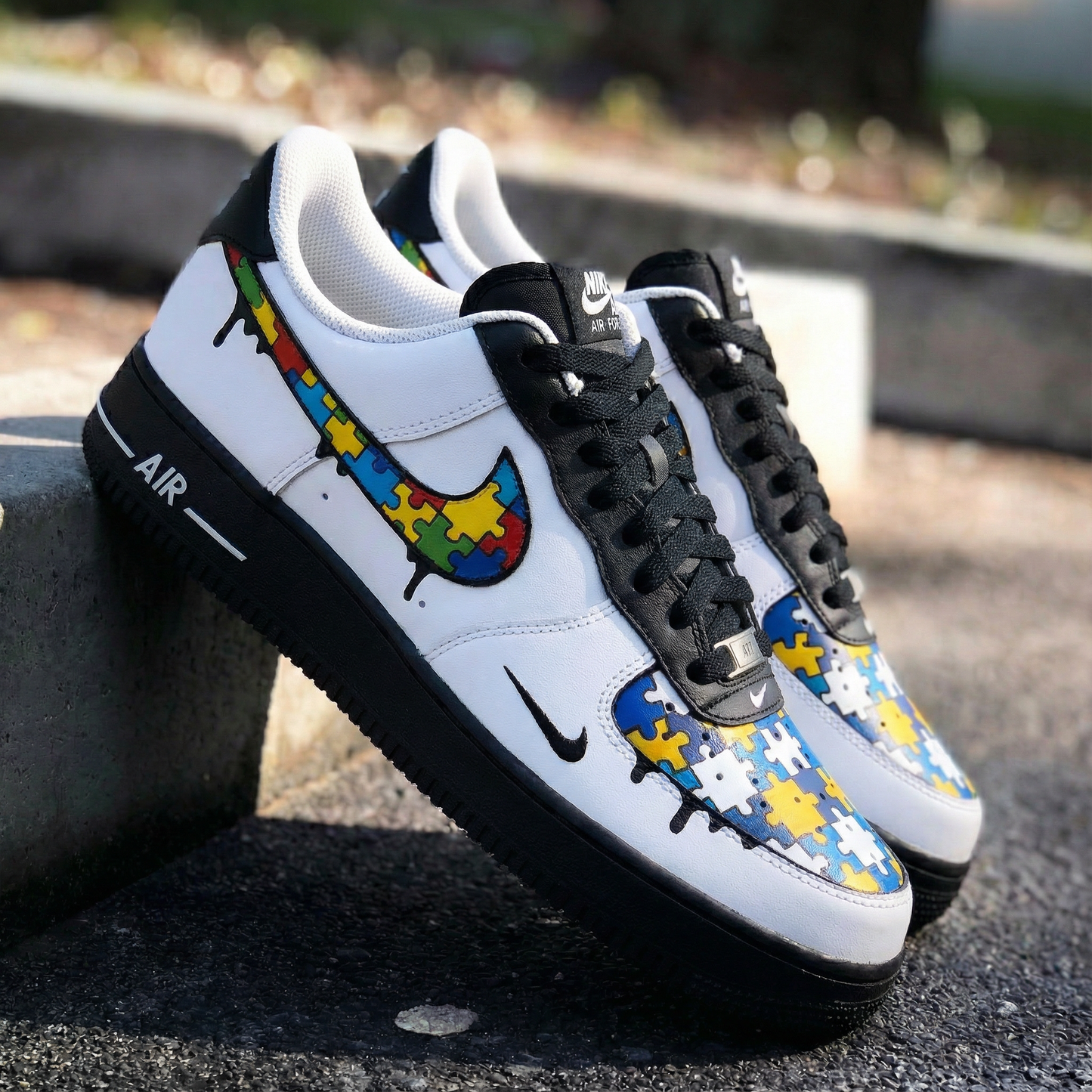 Black White Puzzle Custom AF 1s Shoes
