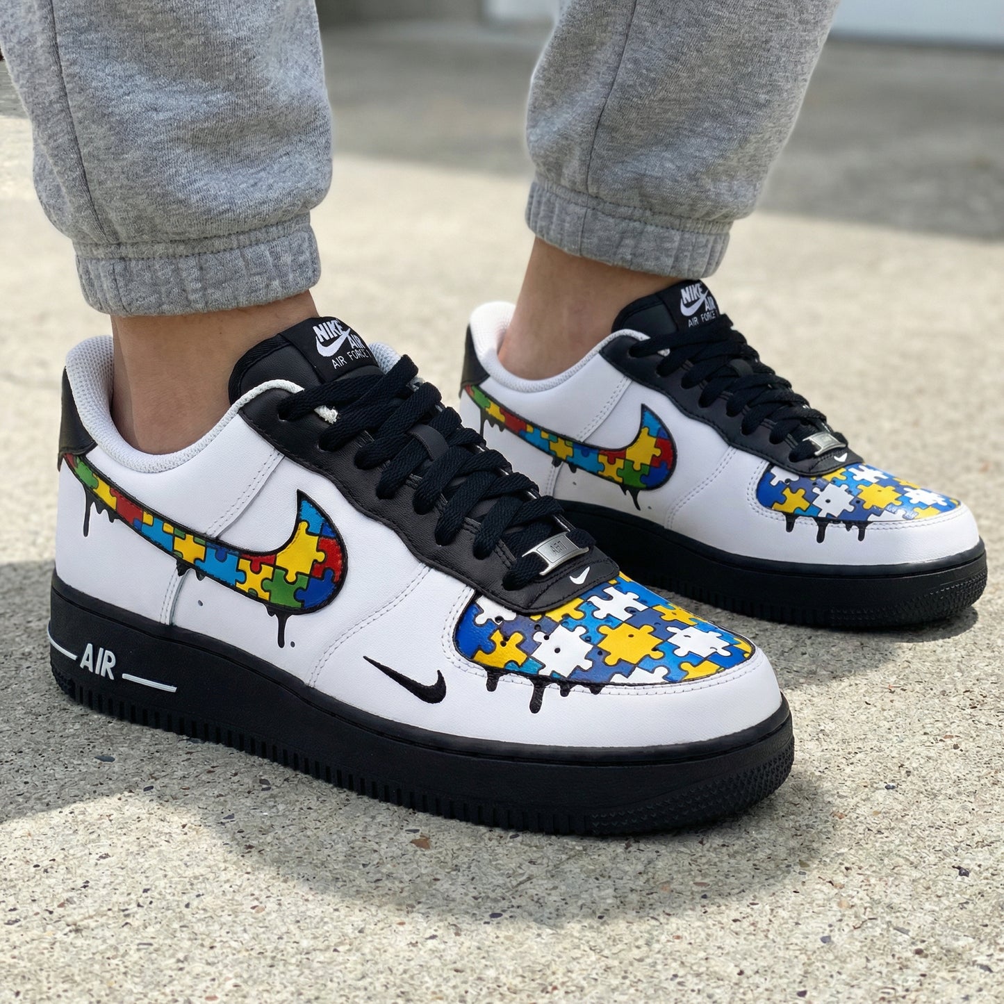 Black White Puzzle Custom AF 1s Shoes