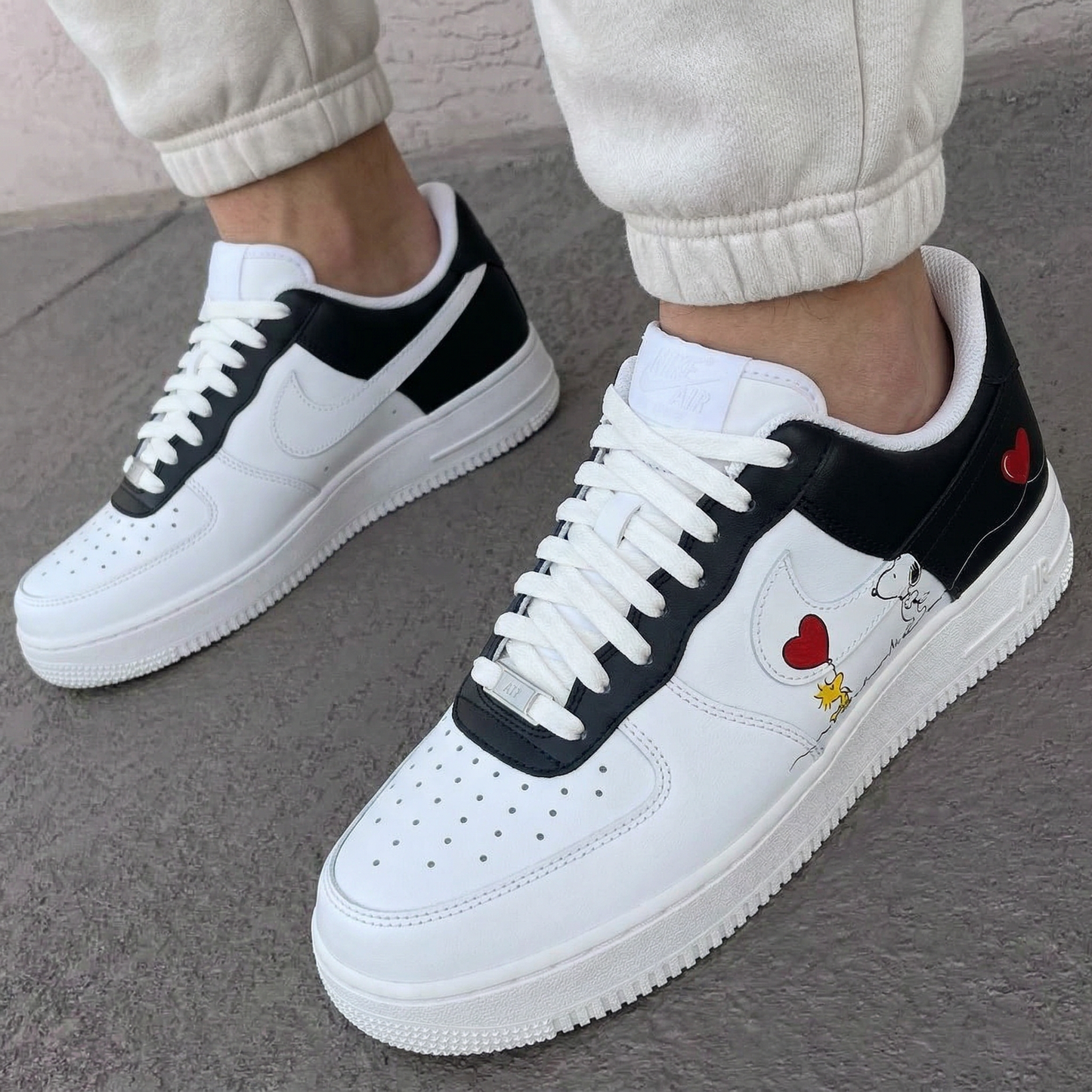Black White Snoopy Heart Balloon Custom AF 1s Shoes