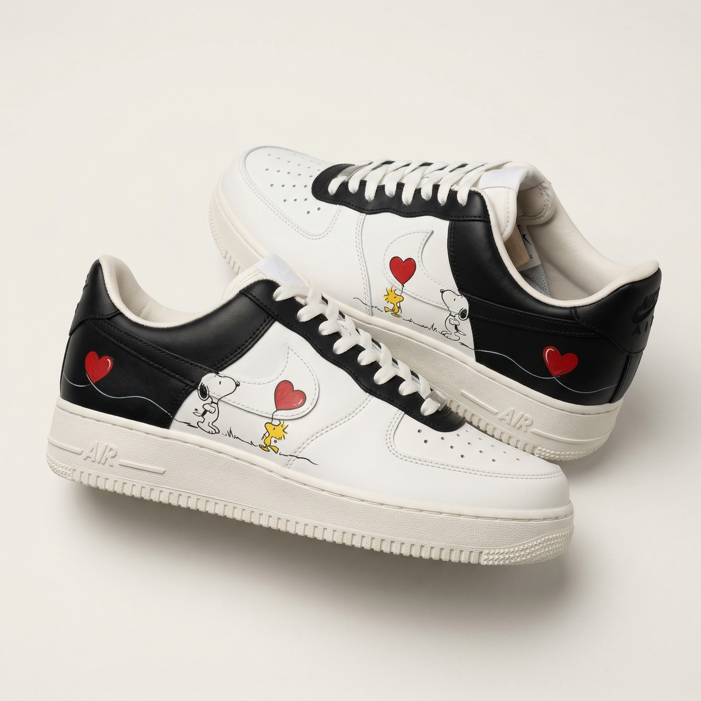 Black White Snoopy Heart Balloon Custom AF 1s Shoes