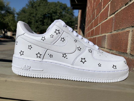 Black White Star Custom AF 1s Shoes