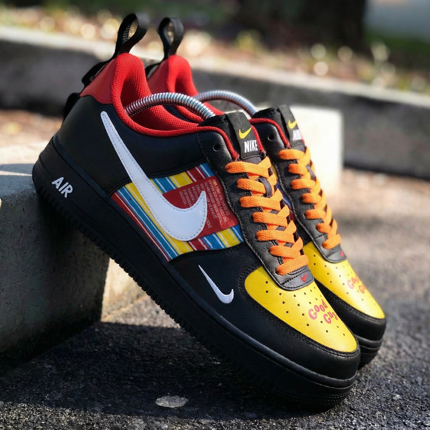 Black Yellow Striped Custom AF 1s Shoes