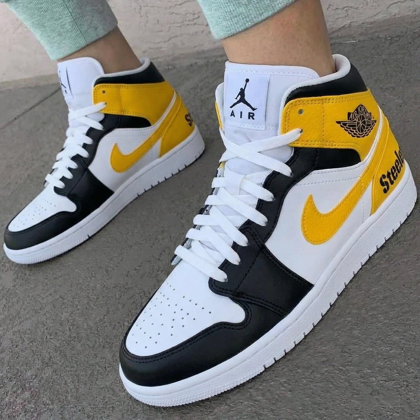 Black Yellow White Steelers Custom AJ 1s Shoes