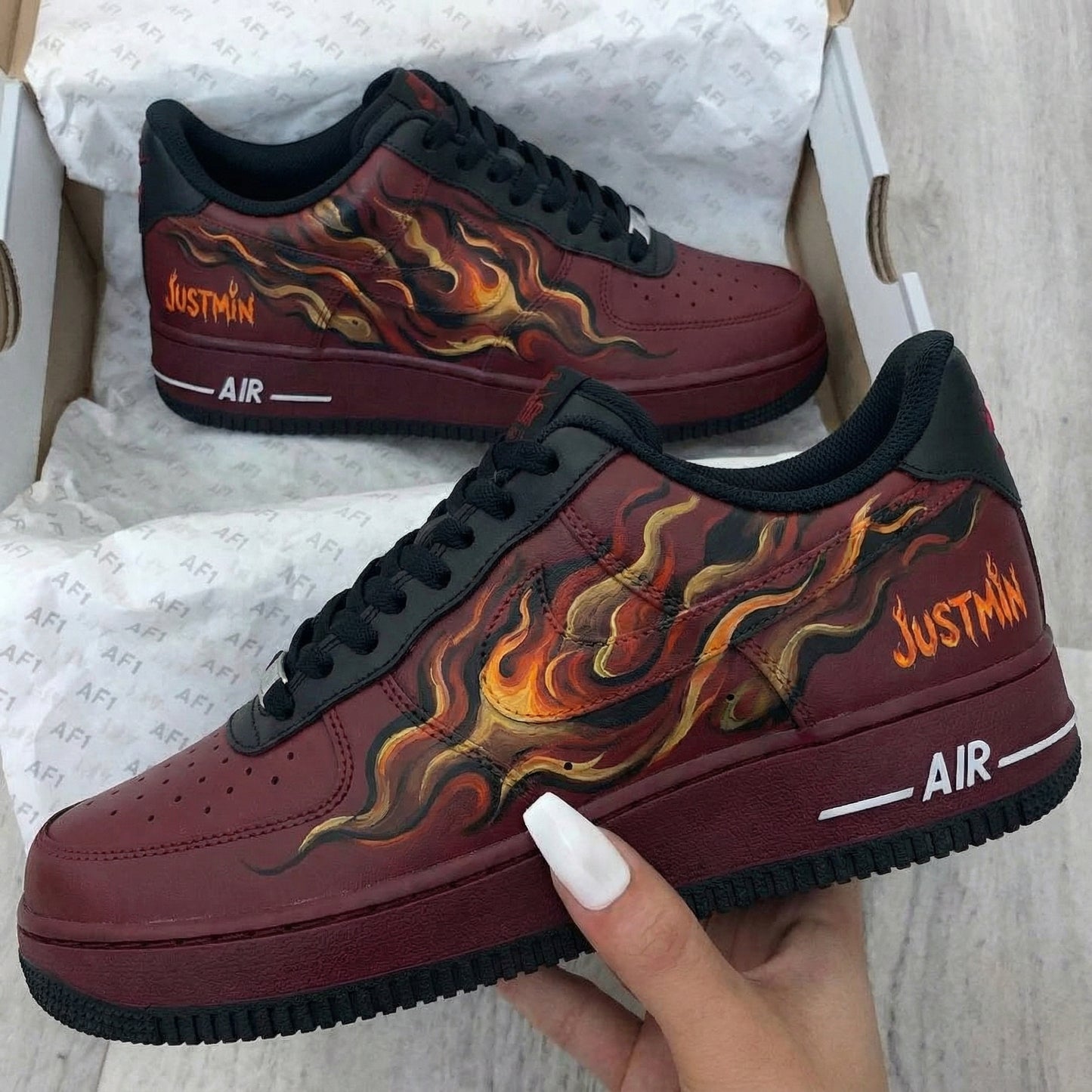 Blazing Burgundy Flame Pattern Custom AF 1s Shoes
