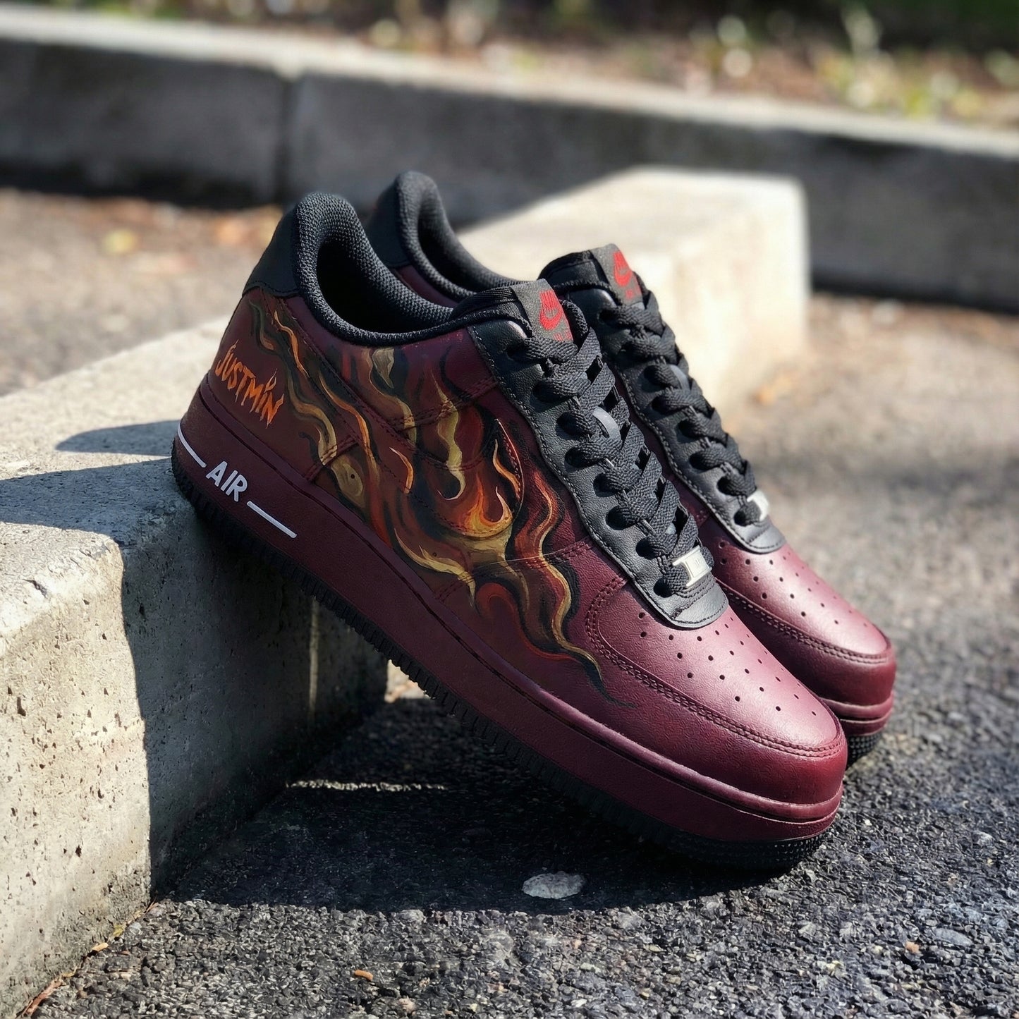Blazing Burgundy Flame Pattern Custom AF 1s Shoes