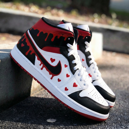 Bloody Red Heart Drip Black Custom AJ 1s Shoes