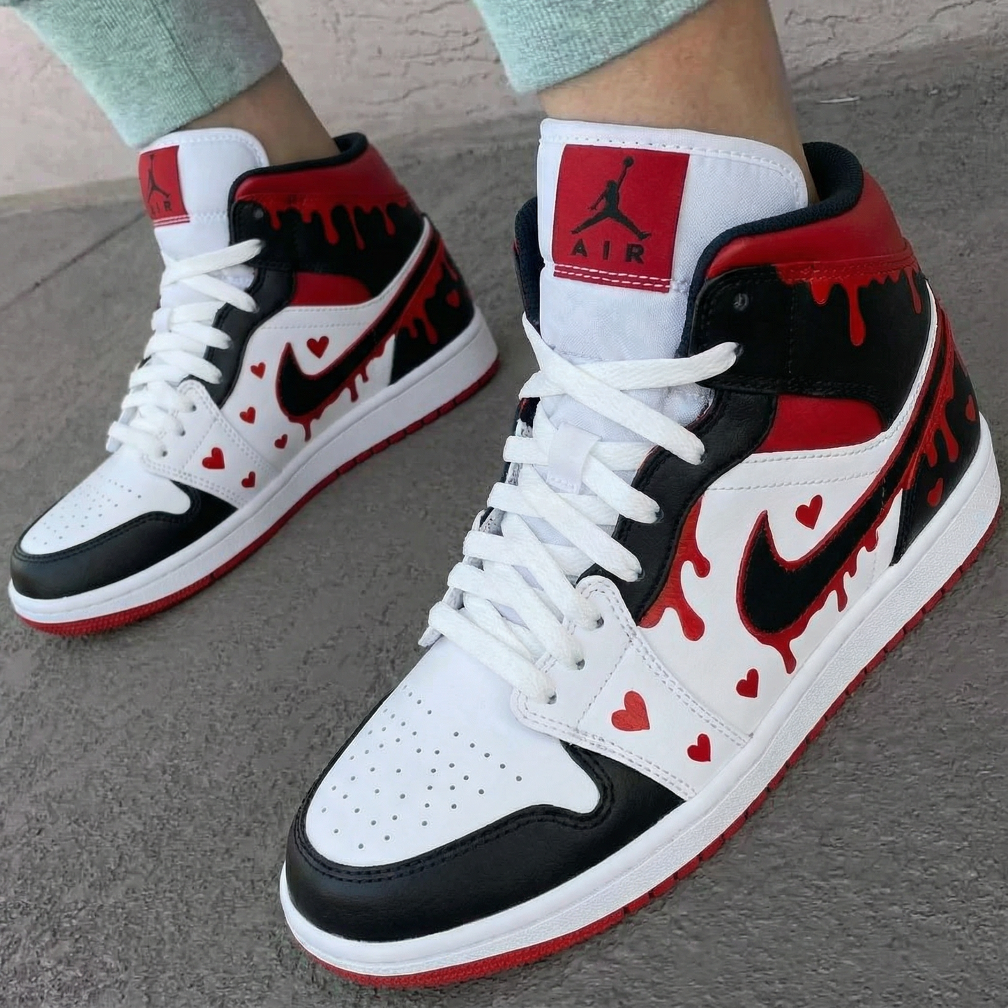 Bloody Red Heart Drip Black Custom AJ 1s Shoes