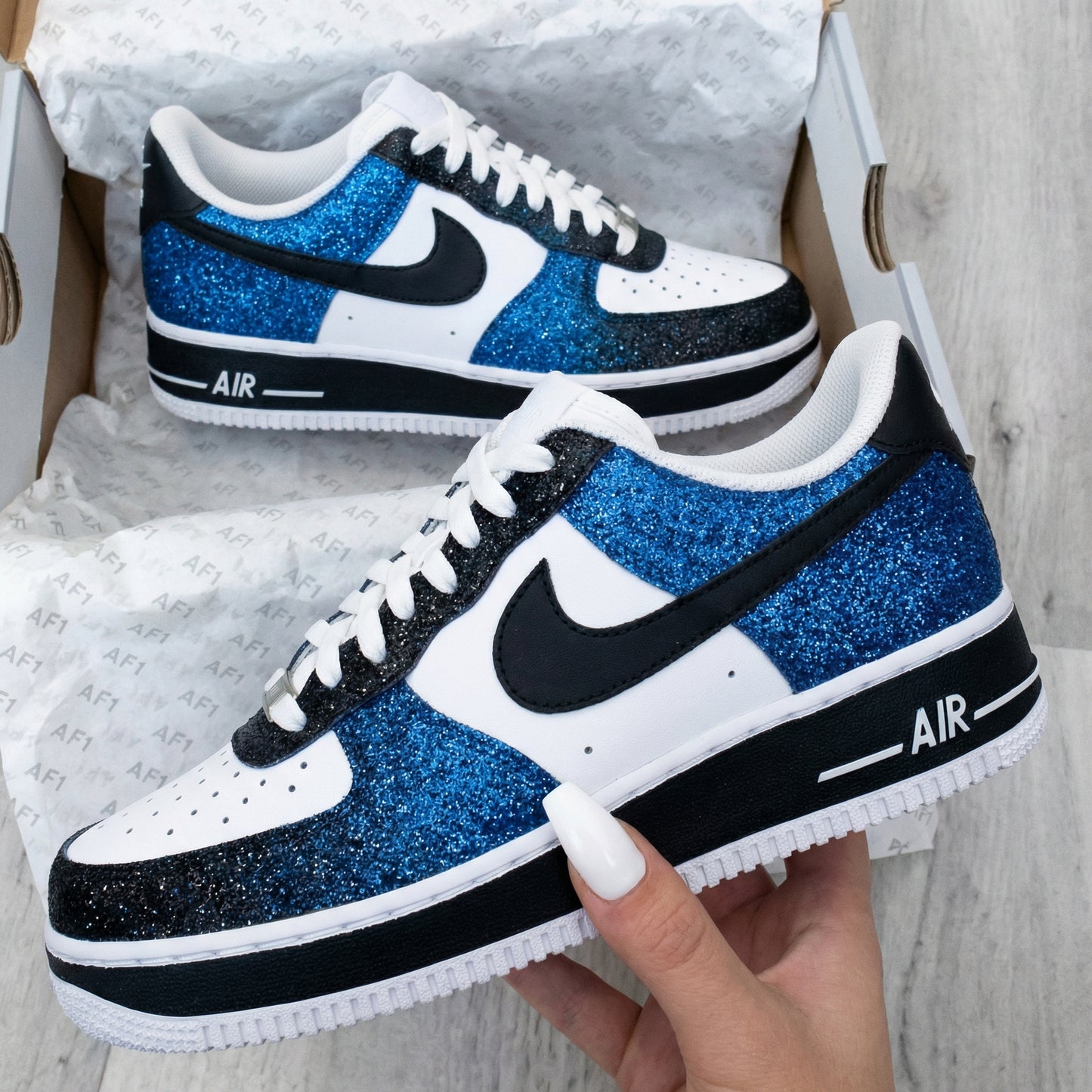 Blue Black Glitter Custom AF 1s Shoes