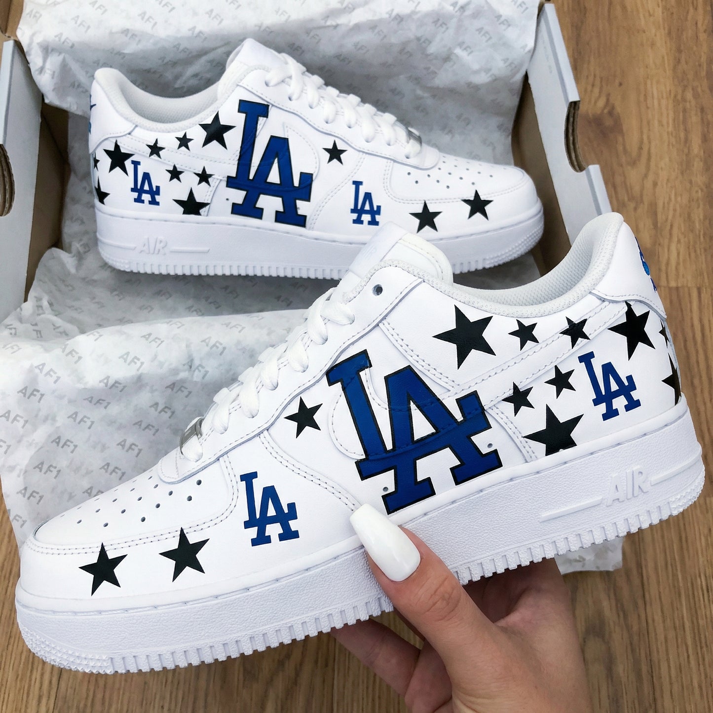 Blue Black LA Logo Black Stars Custom AF 1s Shoes