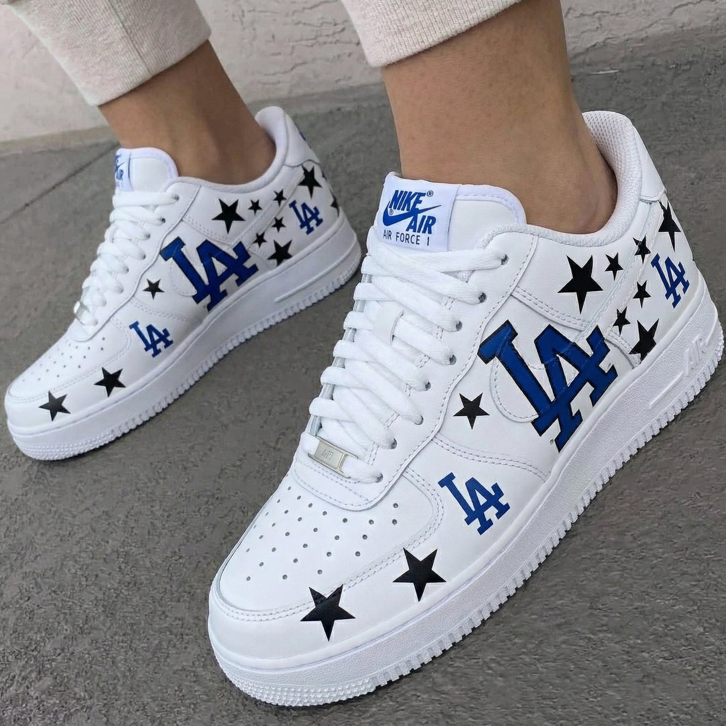 Blue Black LA Logo Black Stars Custom AF 1s Shoes