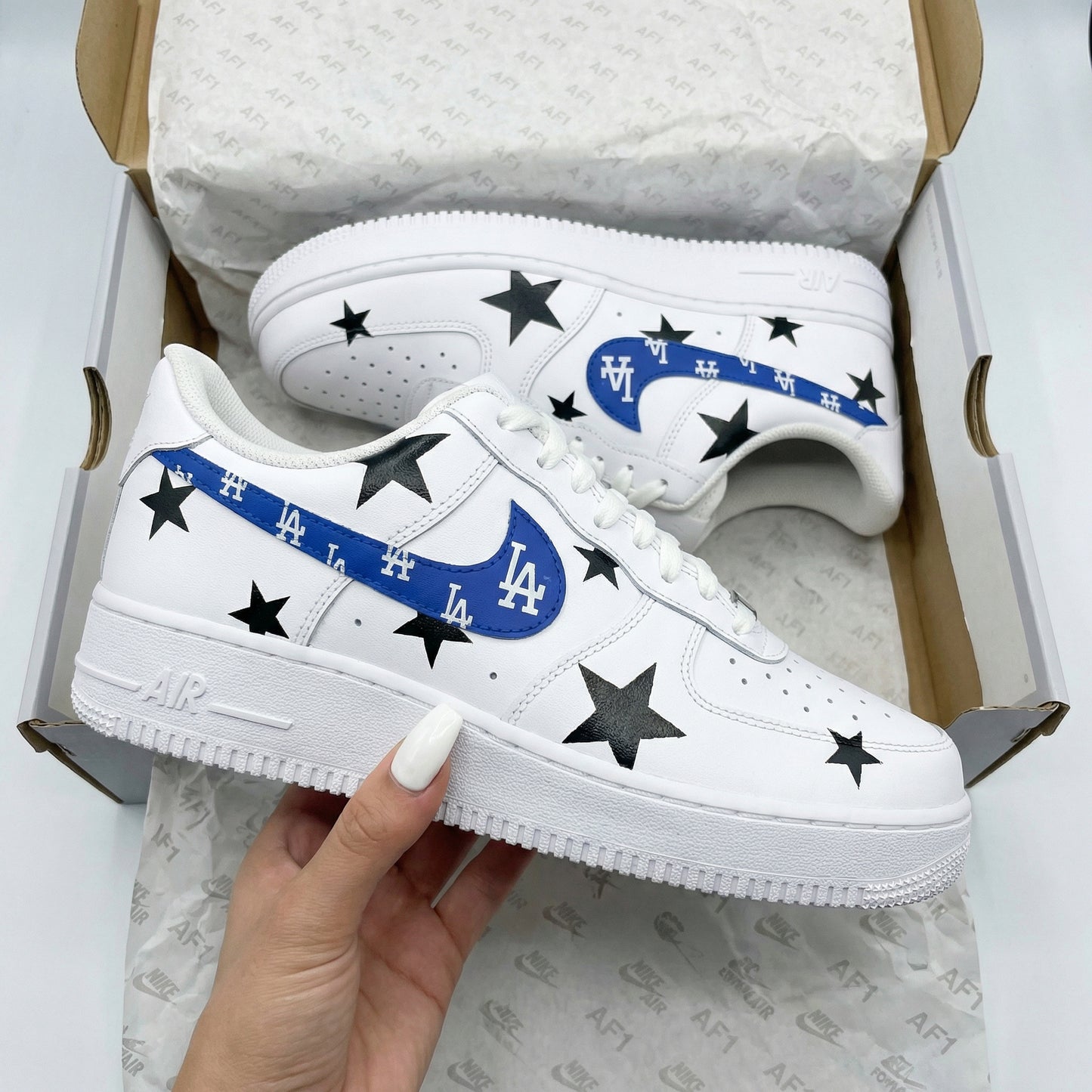 Blue Black Stars LA Custom AF 1s Shoes