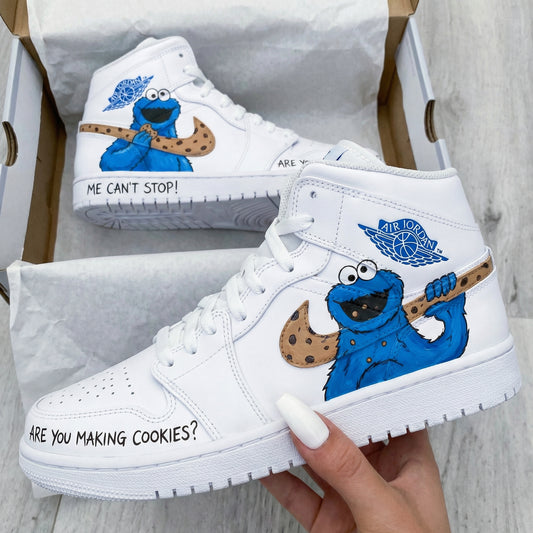 Blue Brown Cookie Monster Cookie Hook Custom AJ 1s Shoes