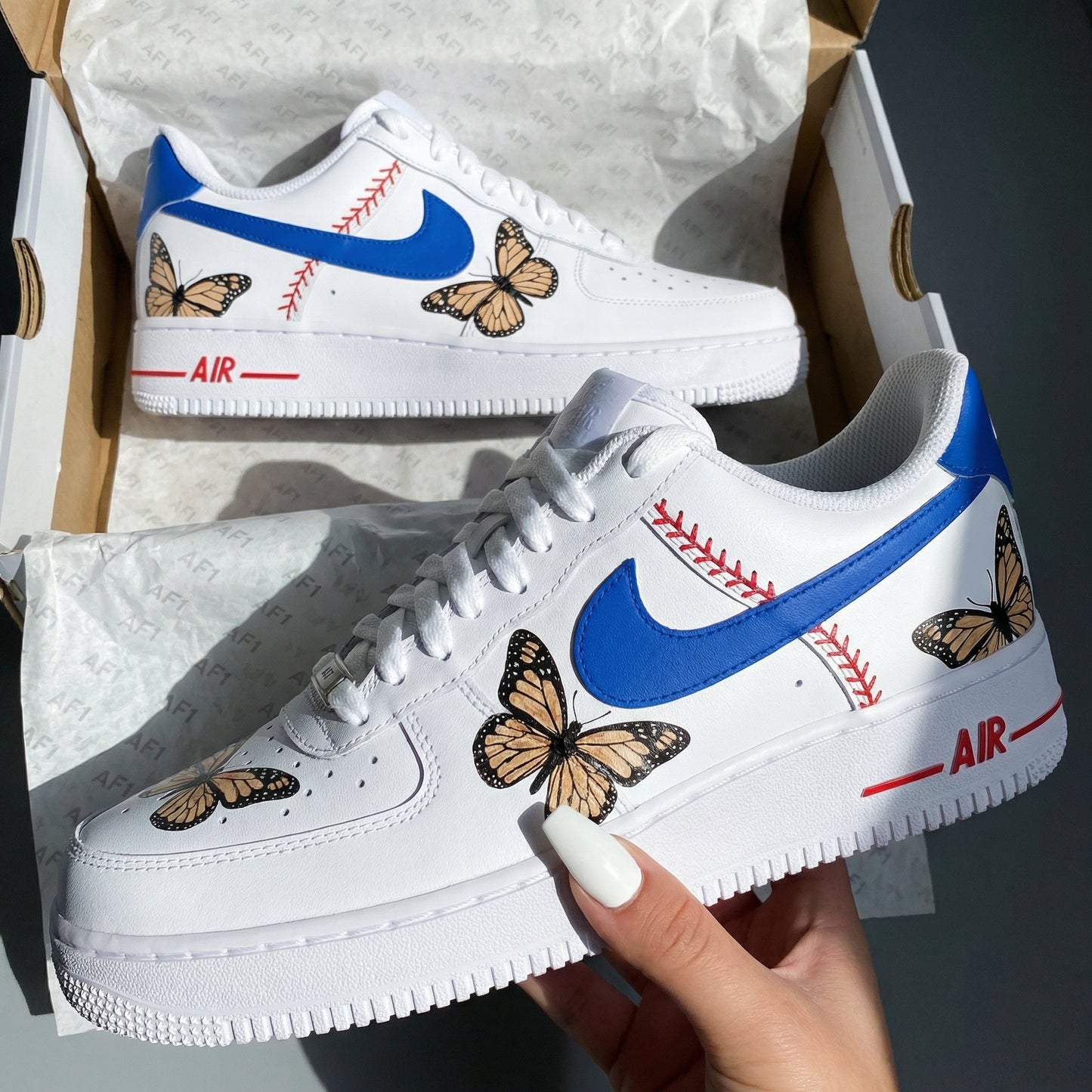 Blue Butterfly Baseball Custom AF 1s Shoes