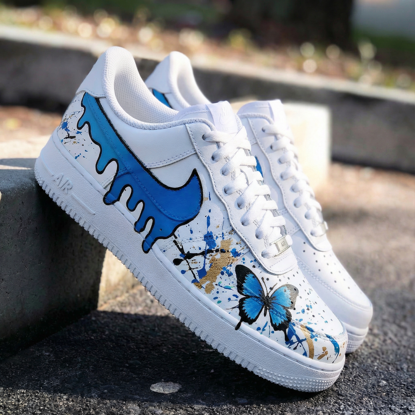 Blue Butterfly Splatter Custom AF 1s Shoes